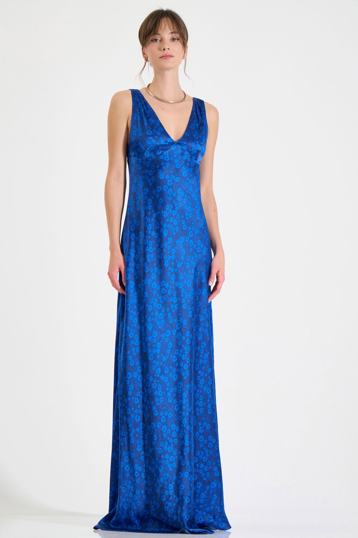 Silk Deep-V Maxi Dress