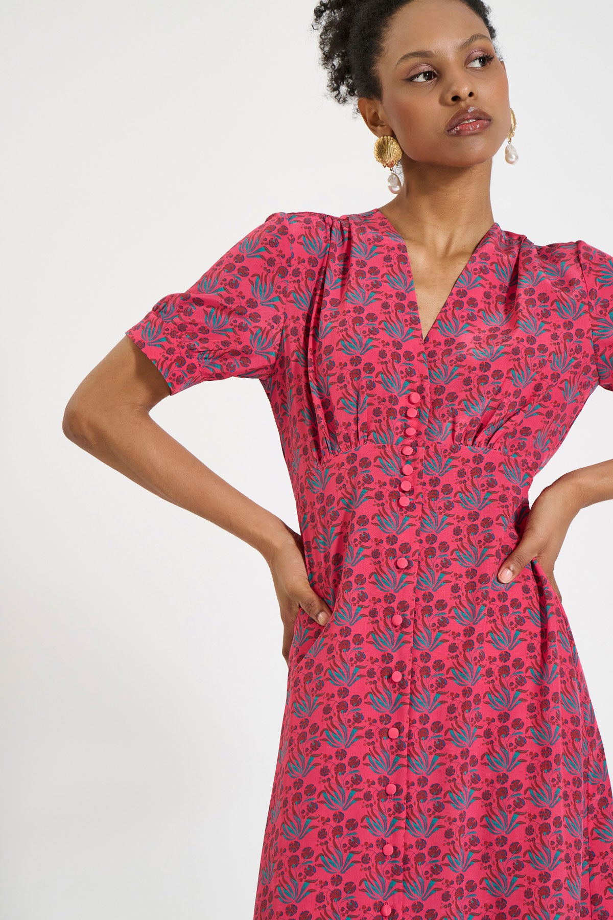 Silk V-Neck Midi Dress