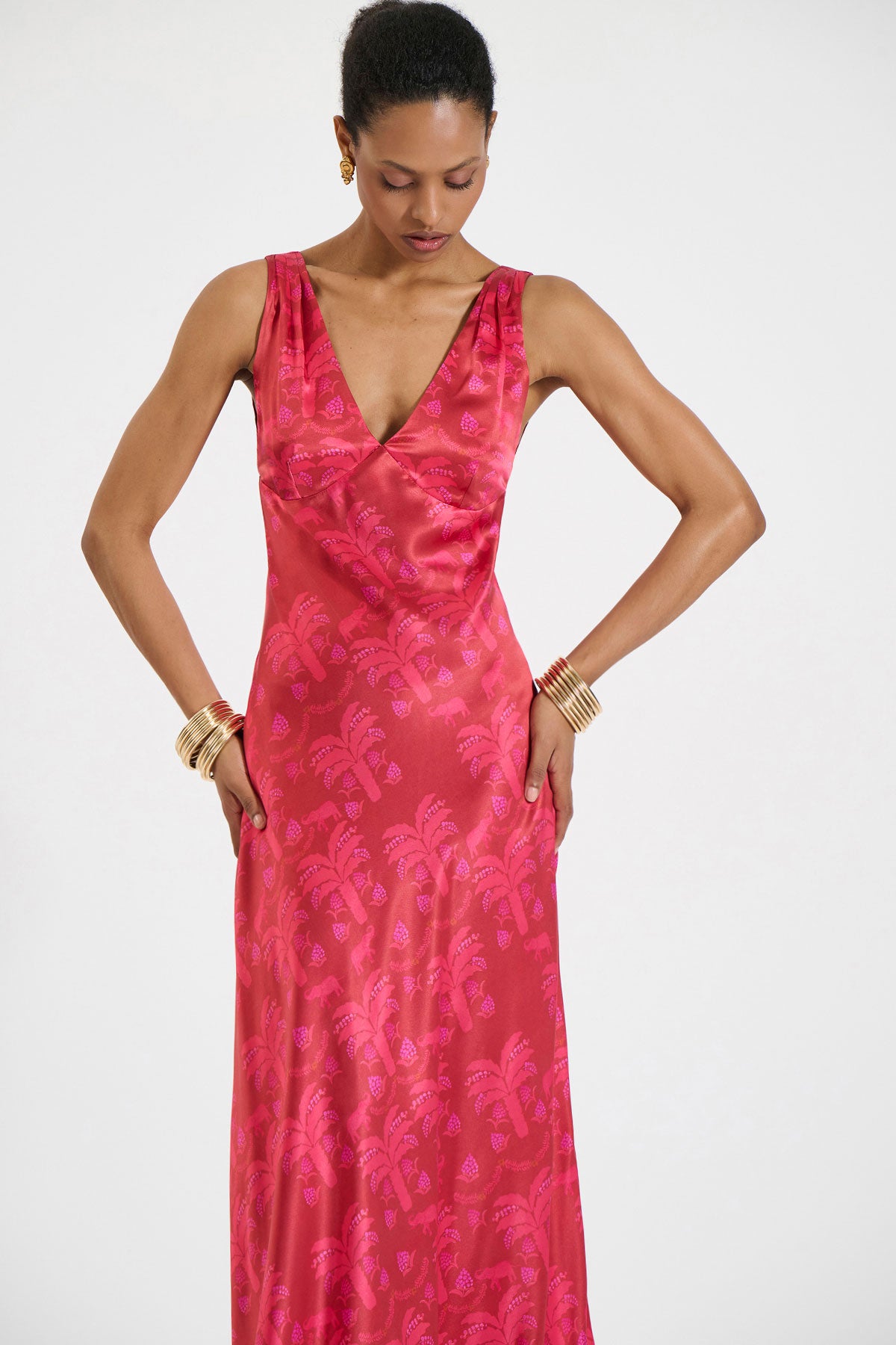 Silk Deep-V Maxi Dress