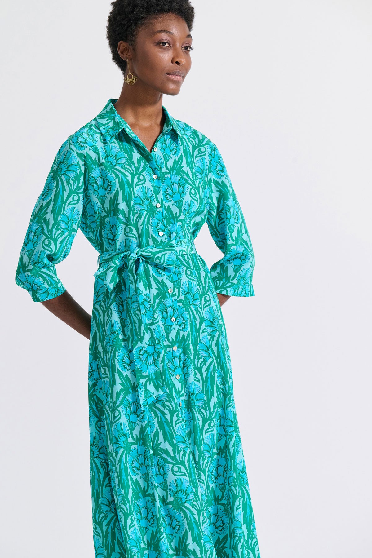 Silk Belted Shirt Dress