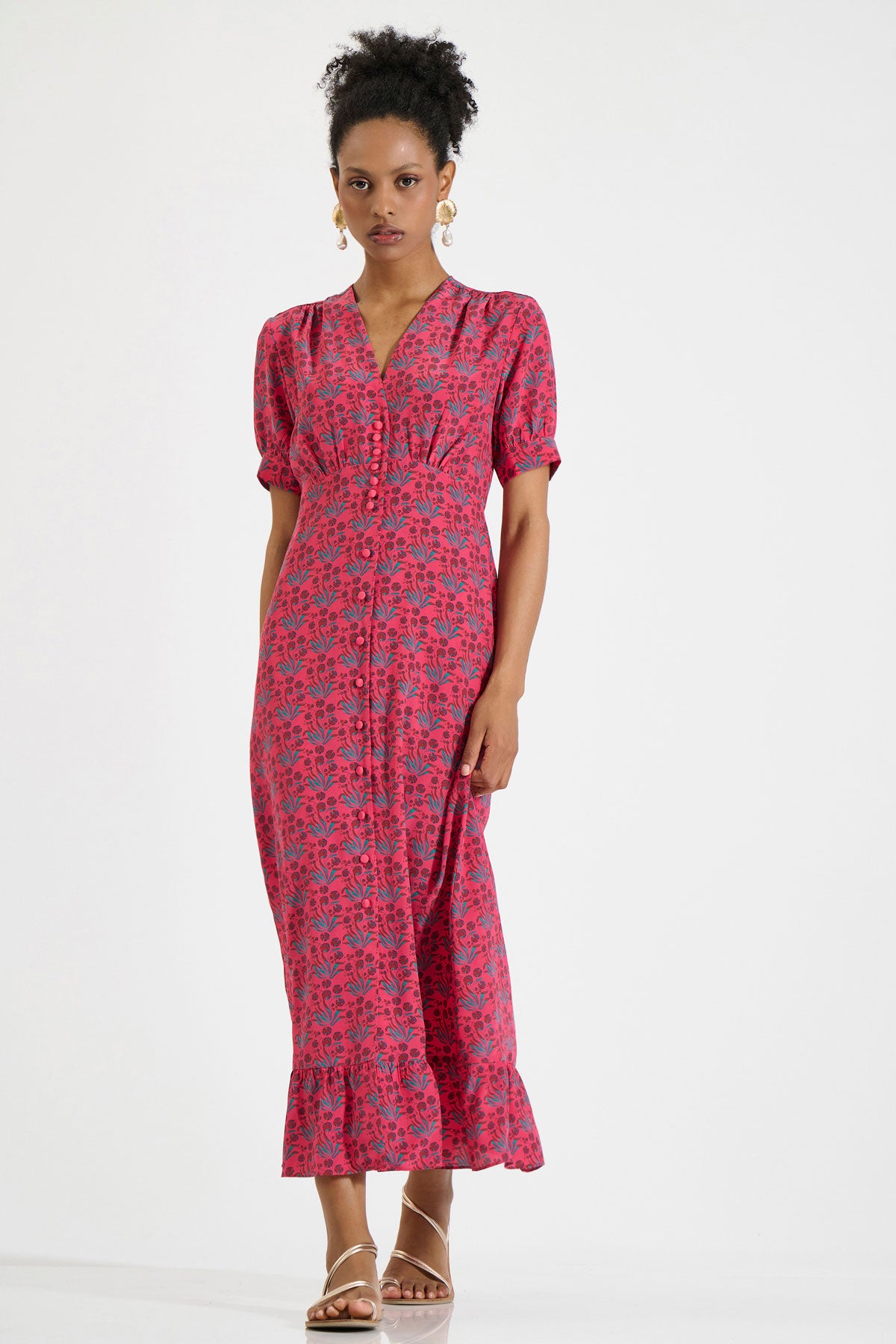 Silk V-Neck Midi Dress
