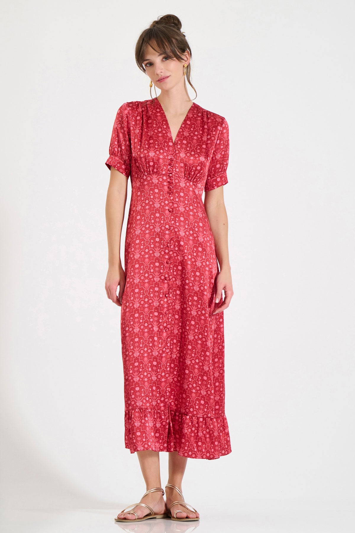 Silk V-Neck Midi Dress