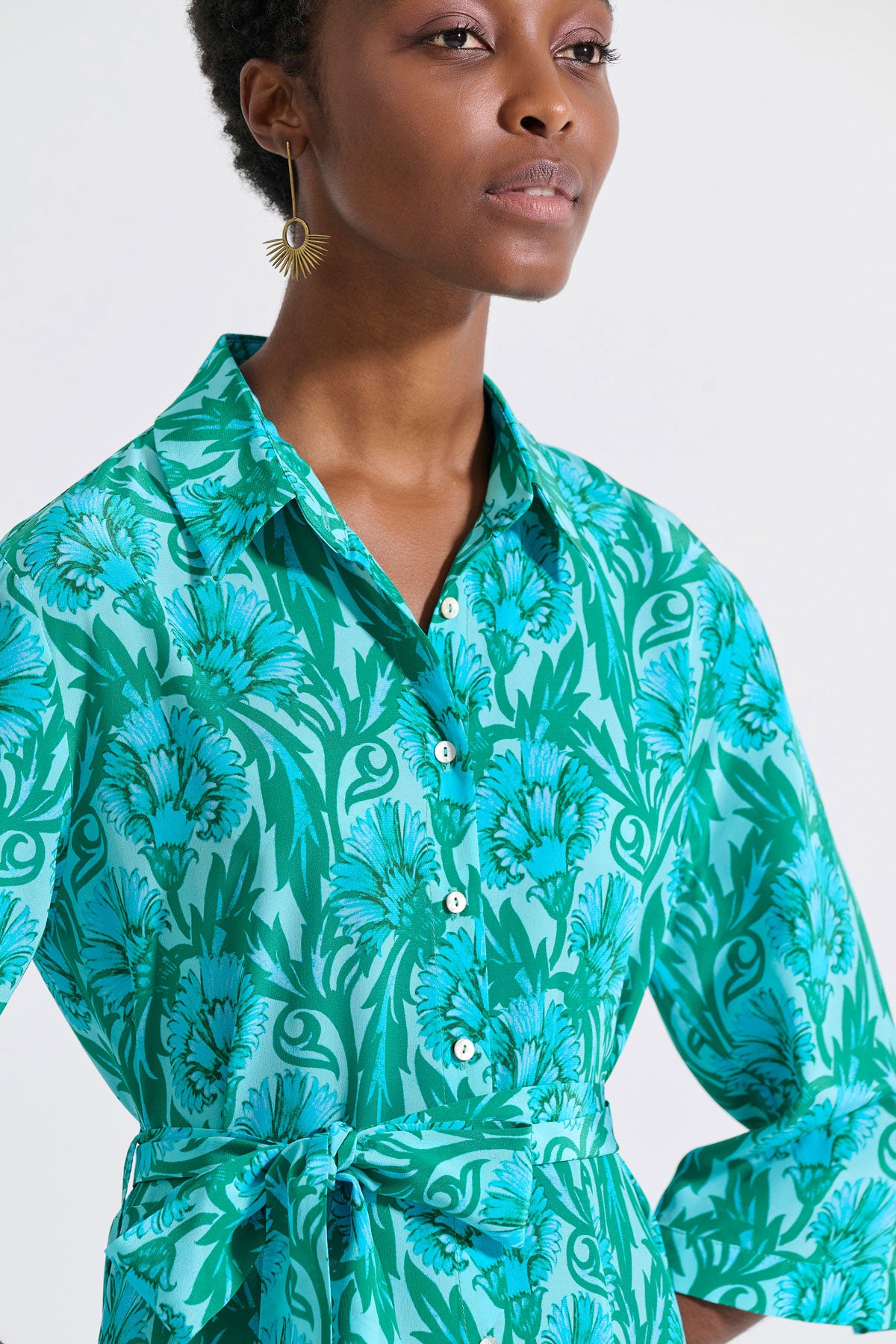 Silk Belted Shirt Dress
