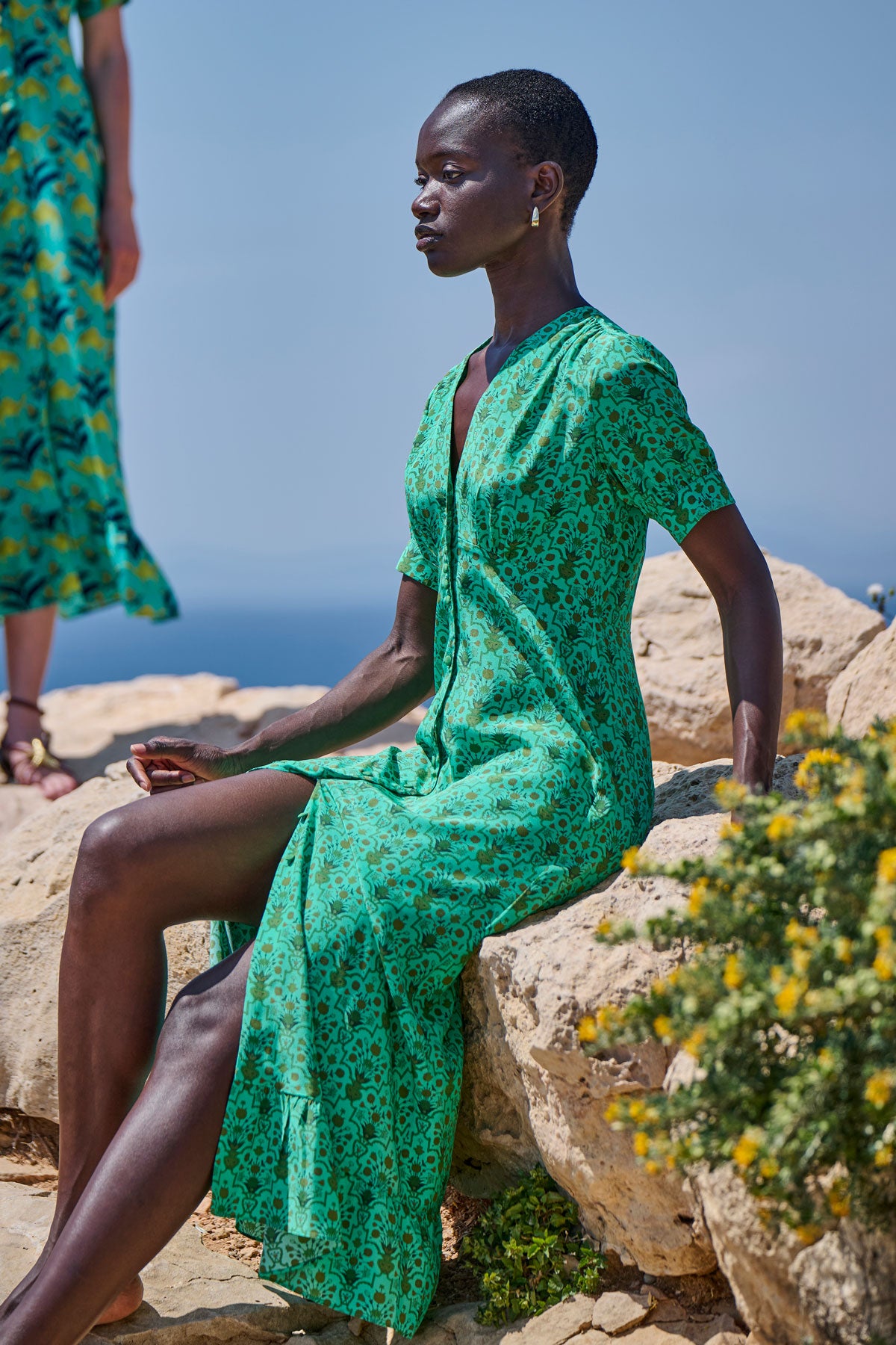 Silk V-Neck Midi Dress
