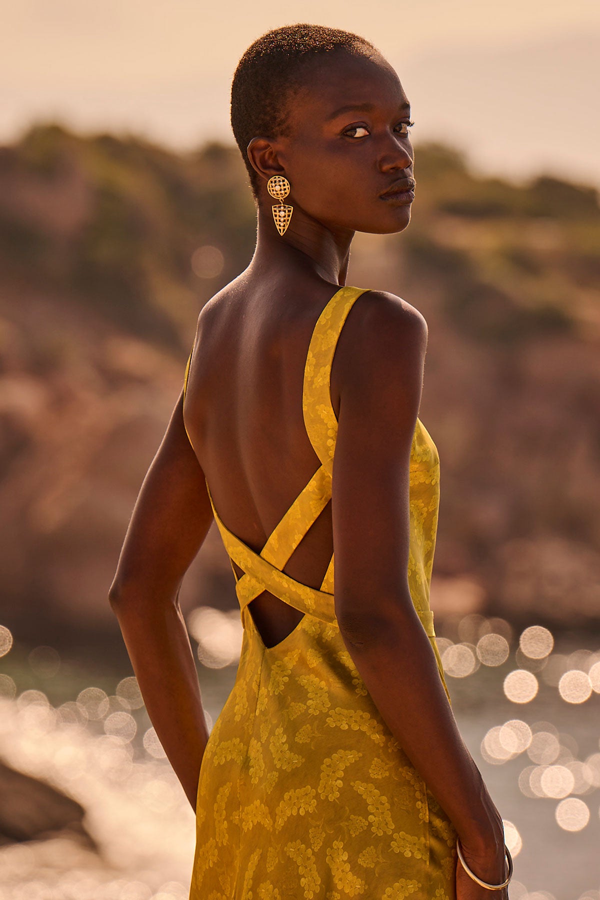 Silk Cross-Back Maxi Dress