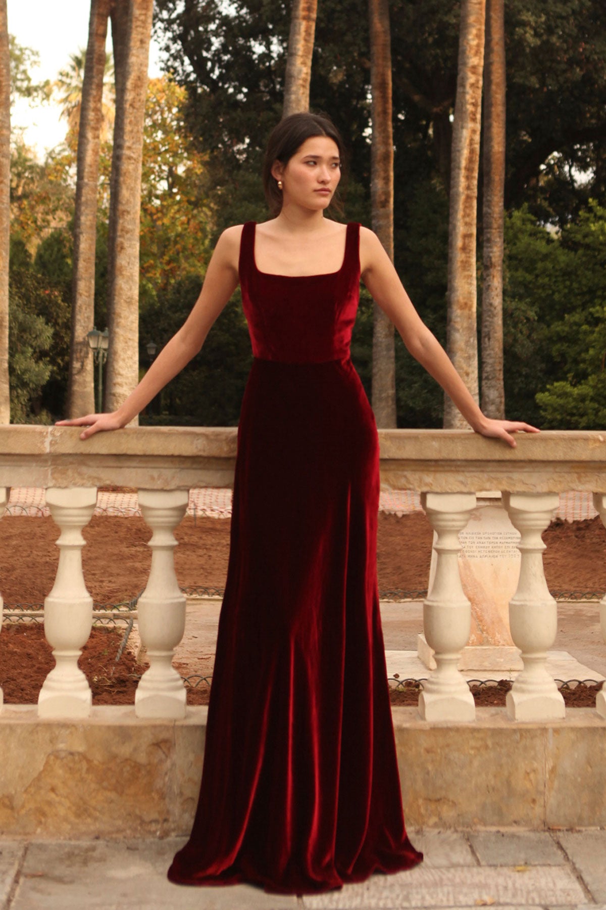 Velvet Square-Neck Maxi Dress