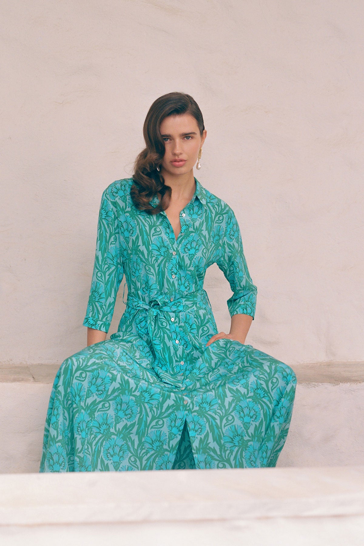 Silk Belted Shirt Dress