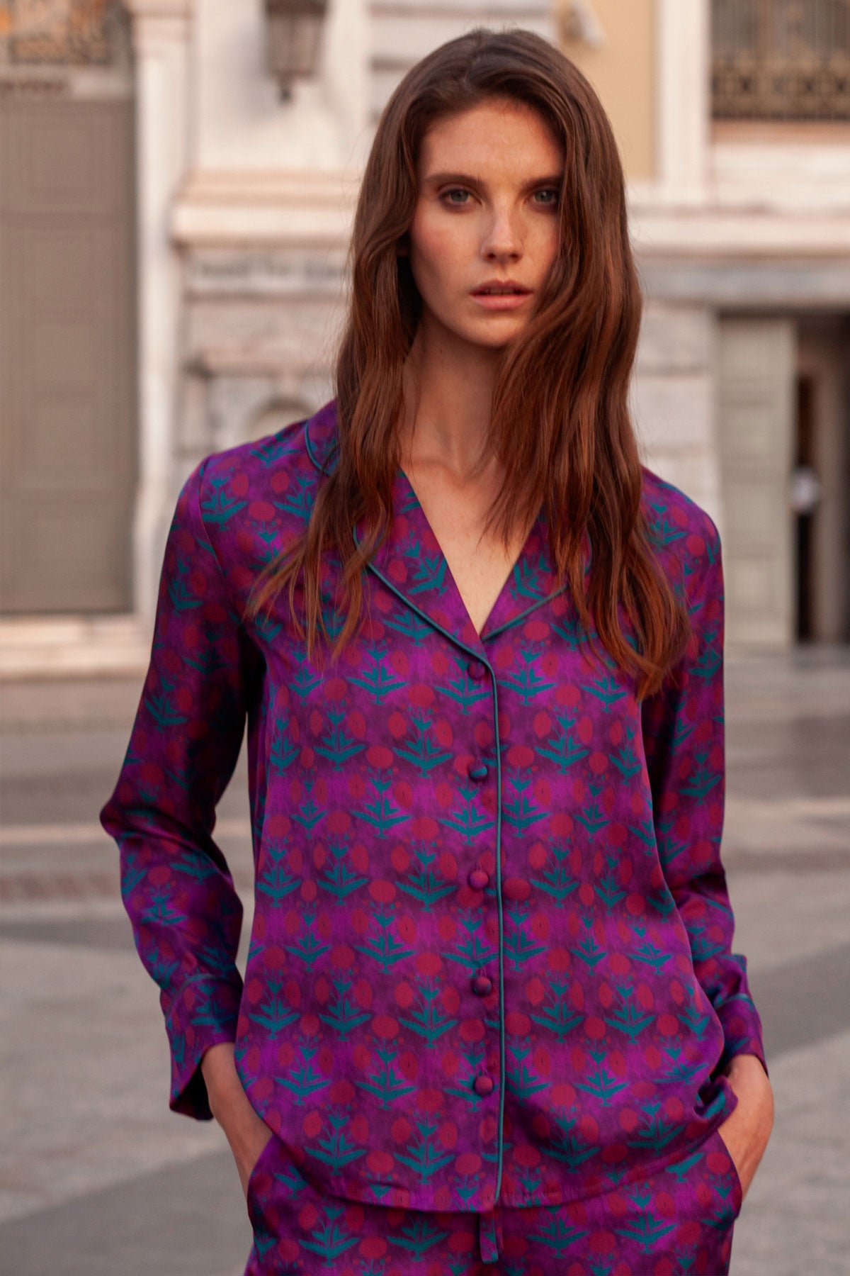 Silk Shirt with Piping