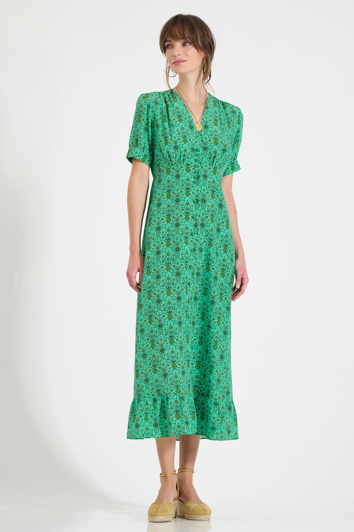 Silk V-Neck Midi Dress