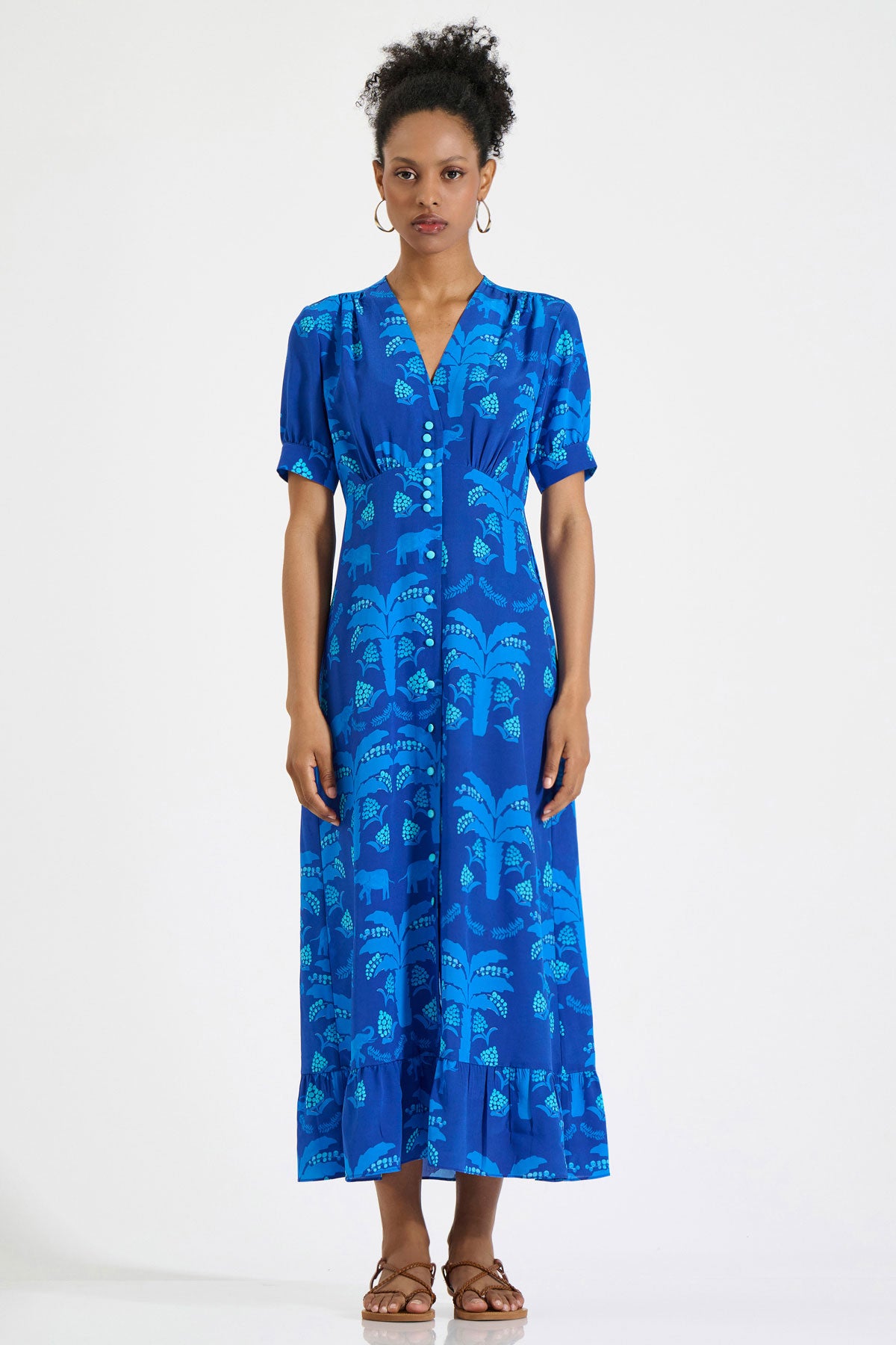Silk V-Neck Midi Dress