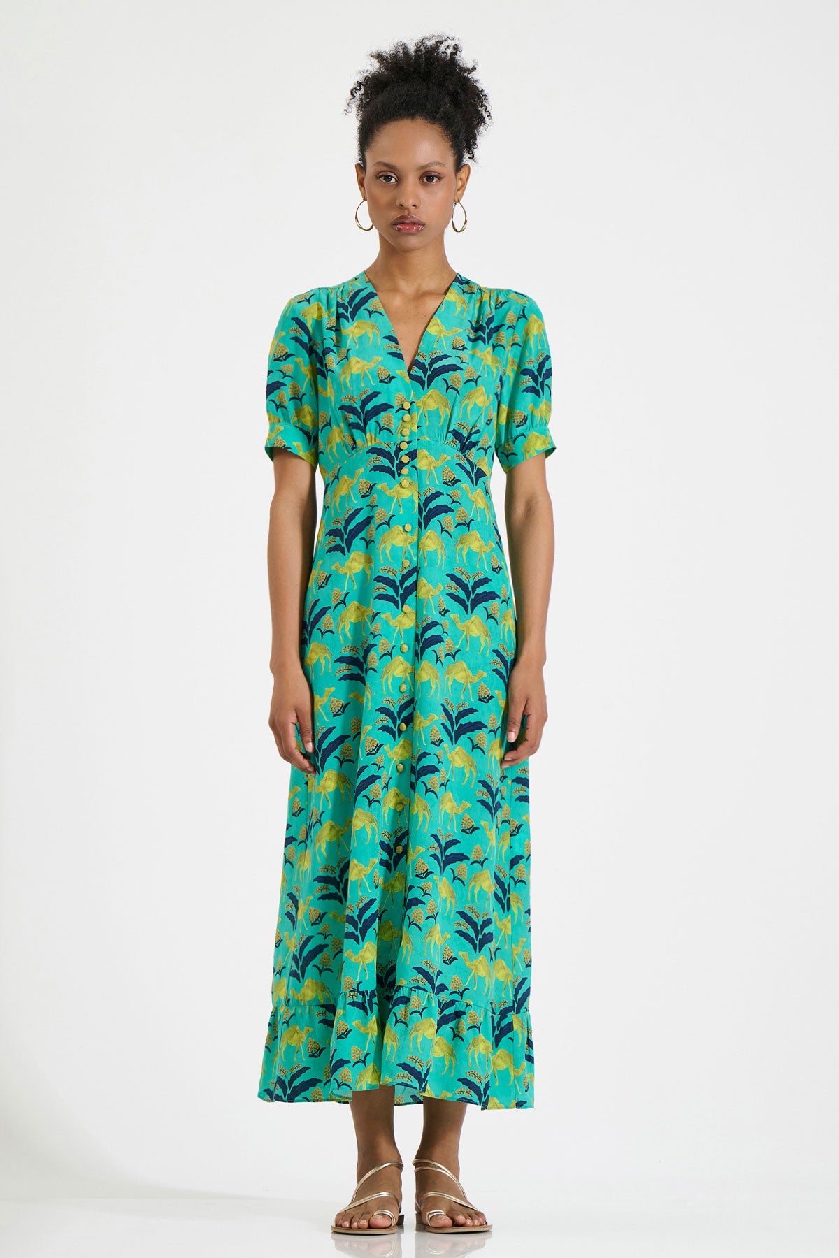 Silk V-Neck Midi Dress