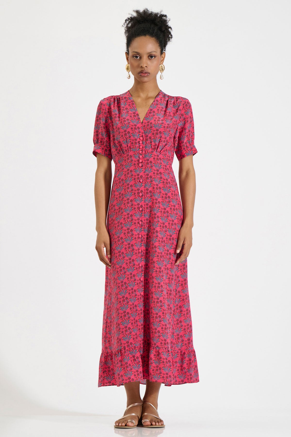 Silk V-Neck Midi Dress