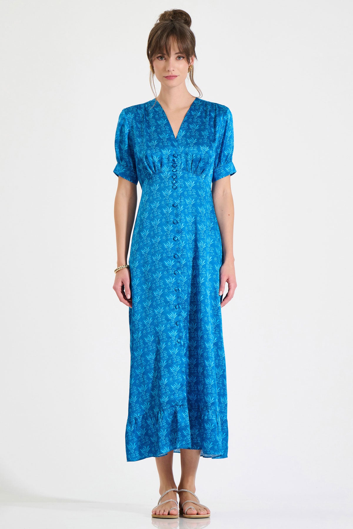 Silk V-Neck Midi Dress