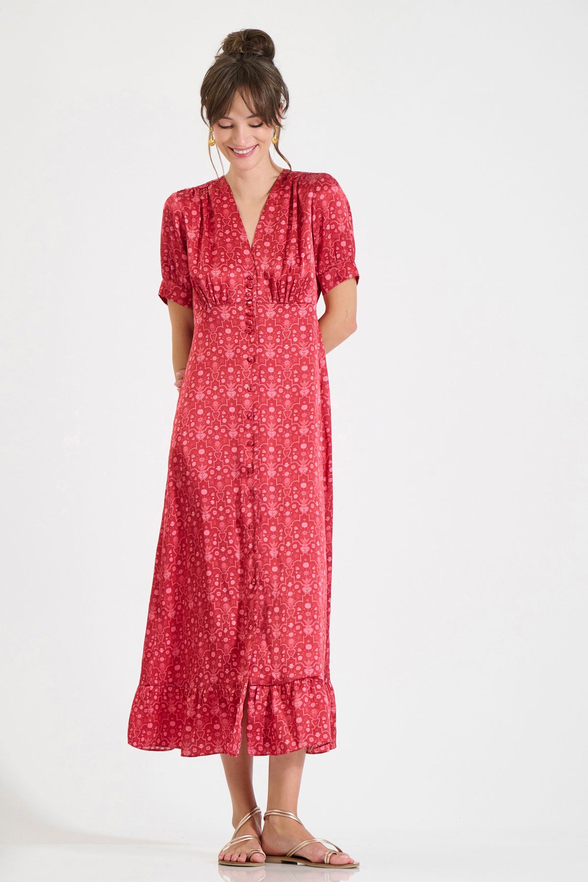 Silk V-Neck Midi Dress