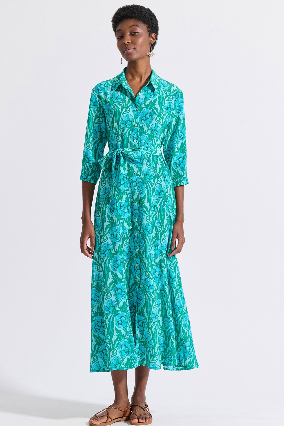 Silk Belted Shirt Dress