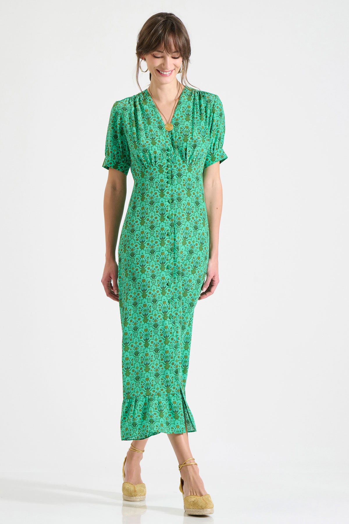 Silk V-Neck Midi Dress