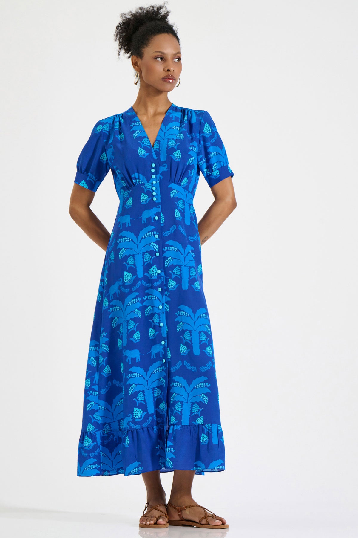 Silk V-Neck Midi Dress