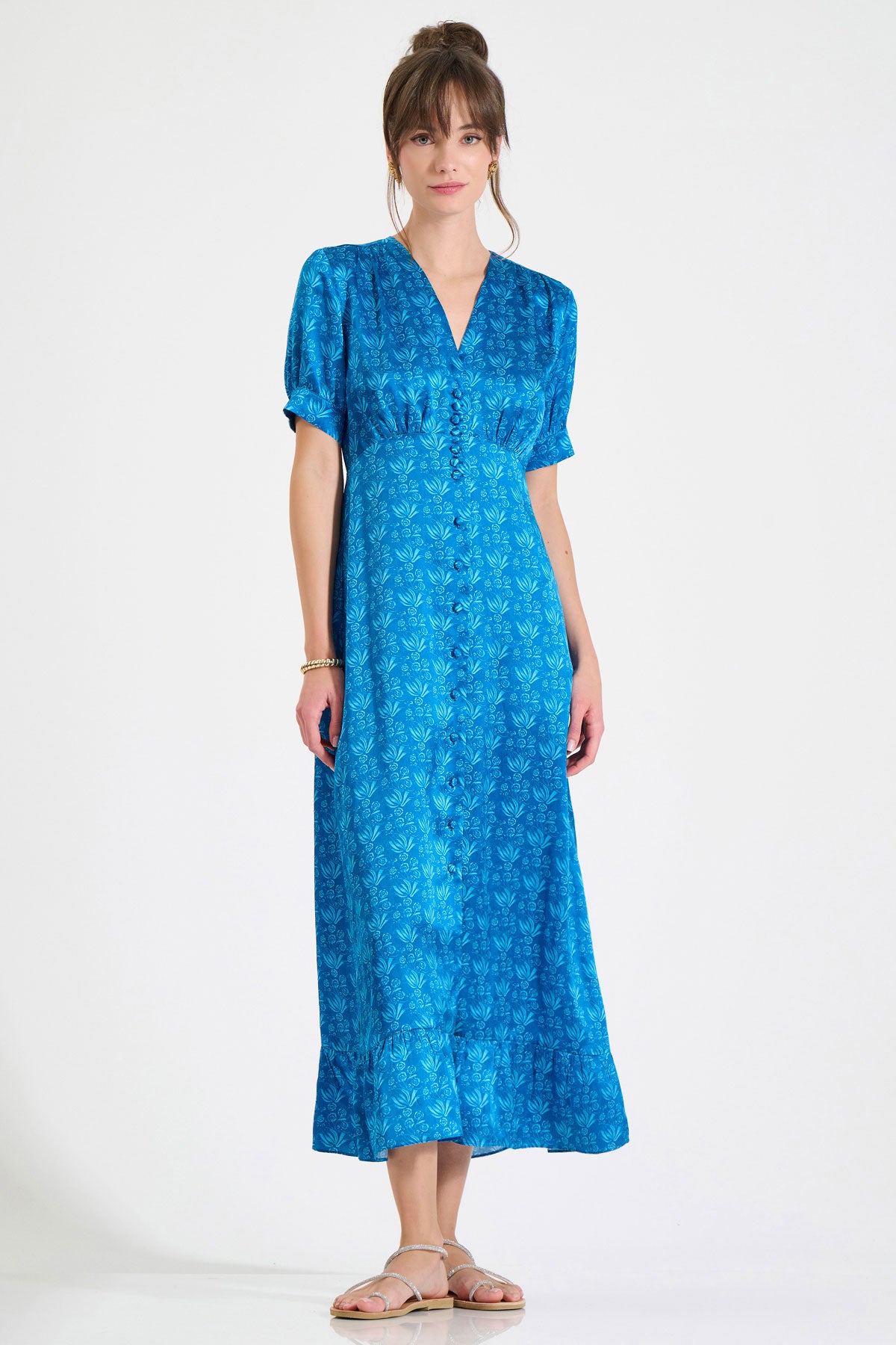 Silk V-Neck Midi Dress