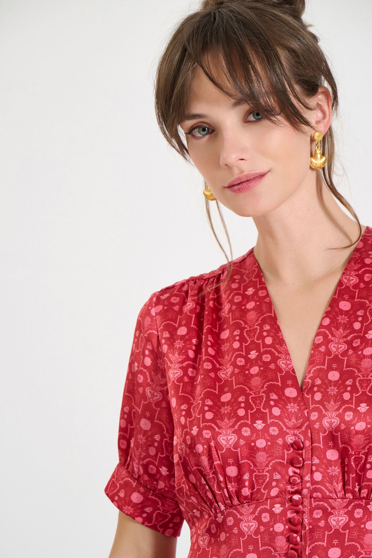 Silk V-Neck Midi Dress