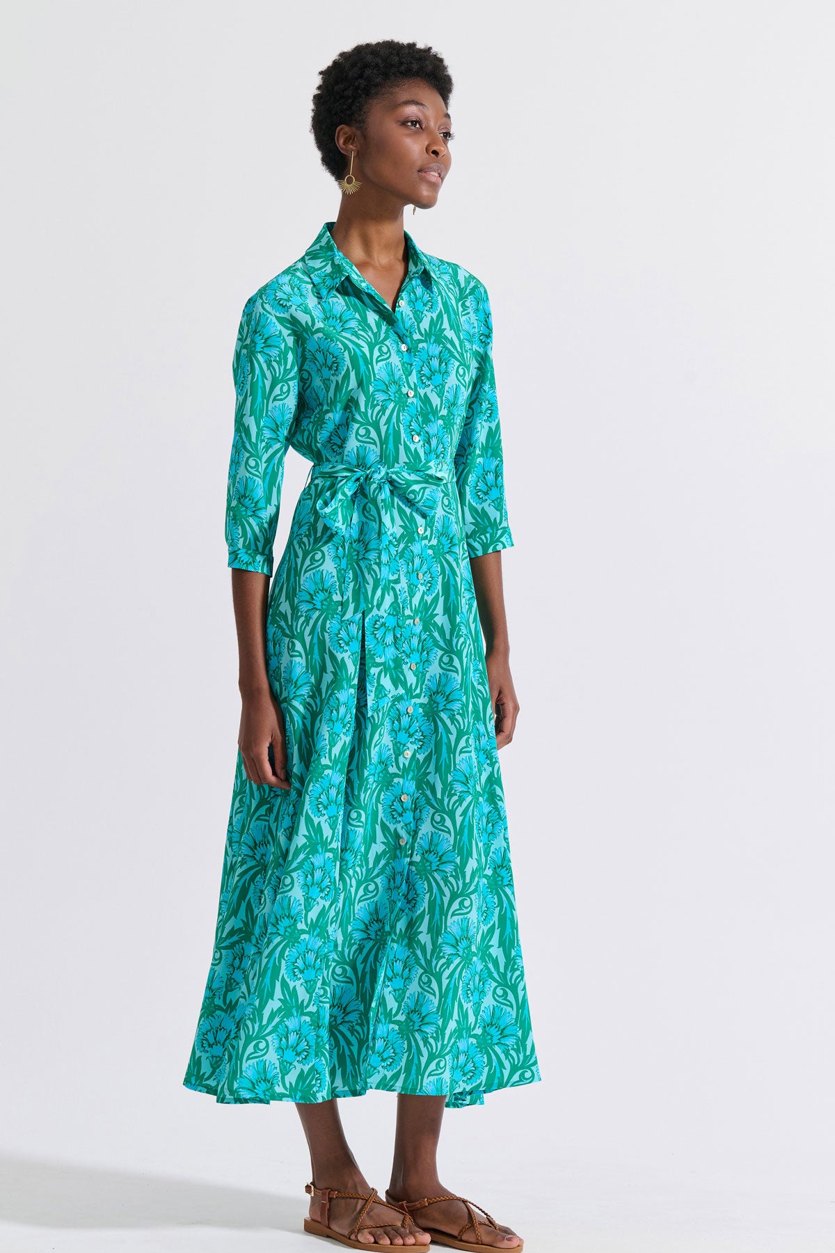 Silk Belted Shirt Dress