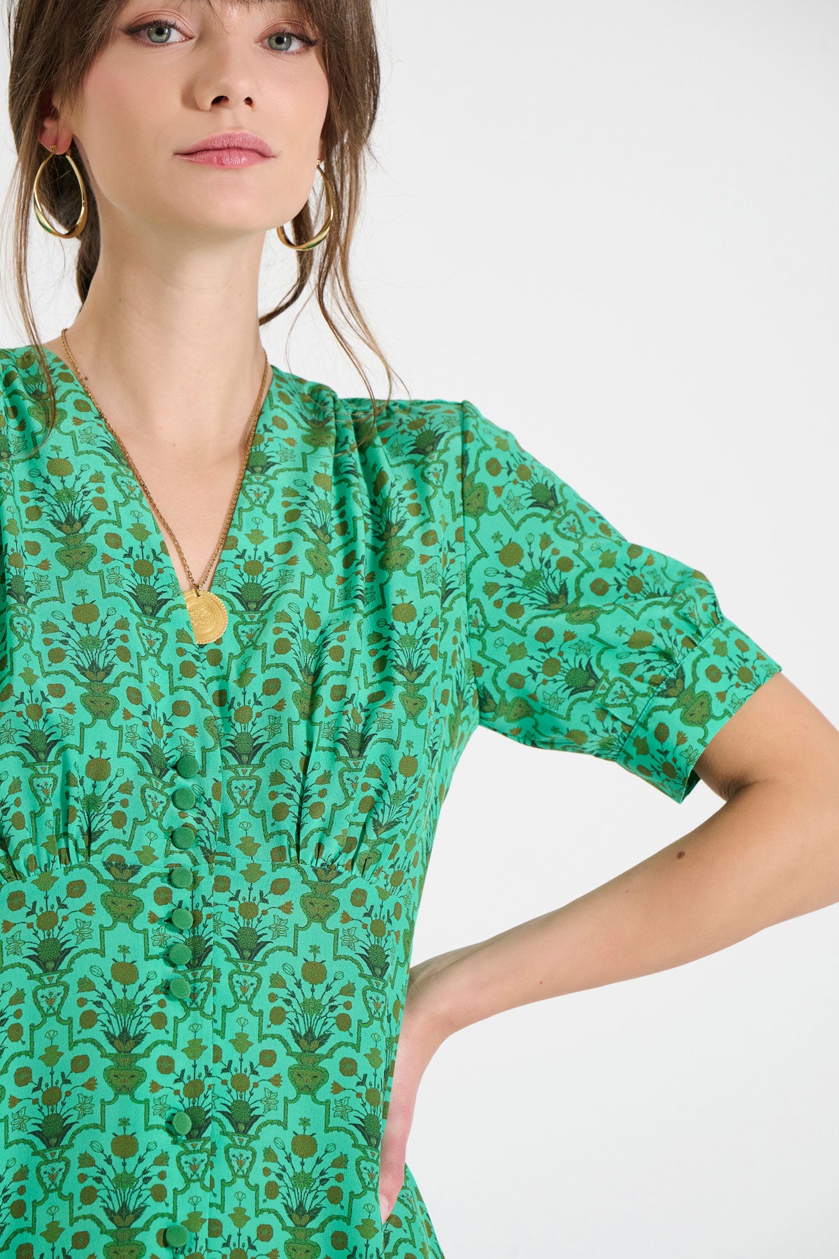 Silk V-Neck Midi Dress