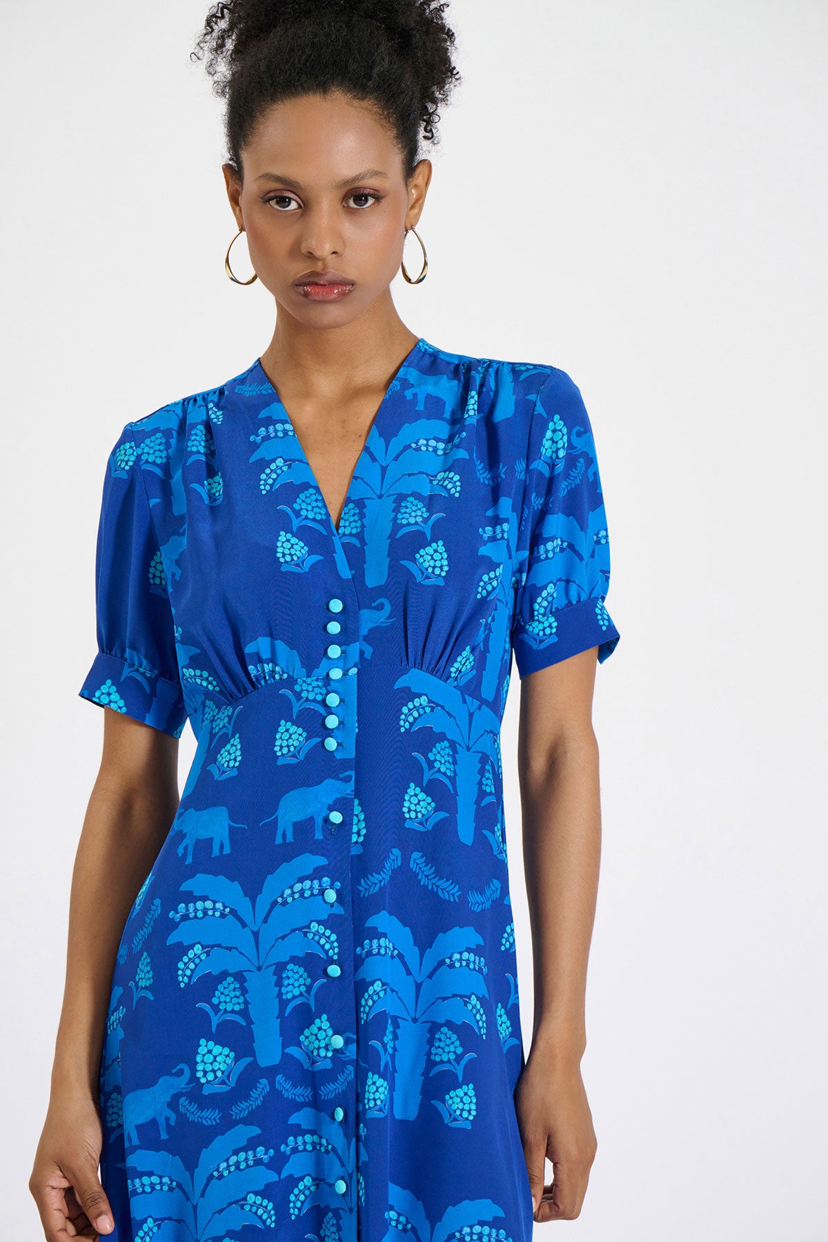 Silk V-Neck Midi Dress