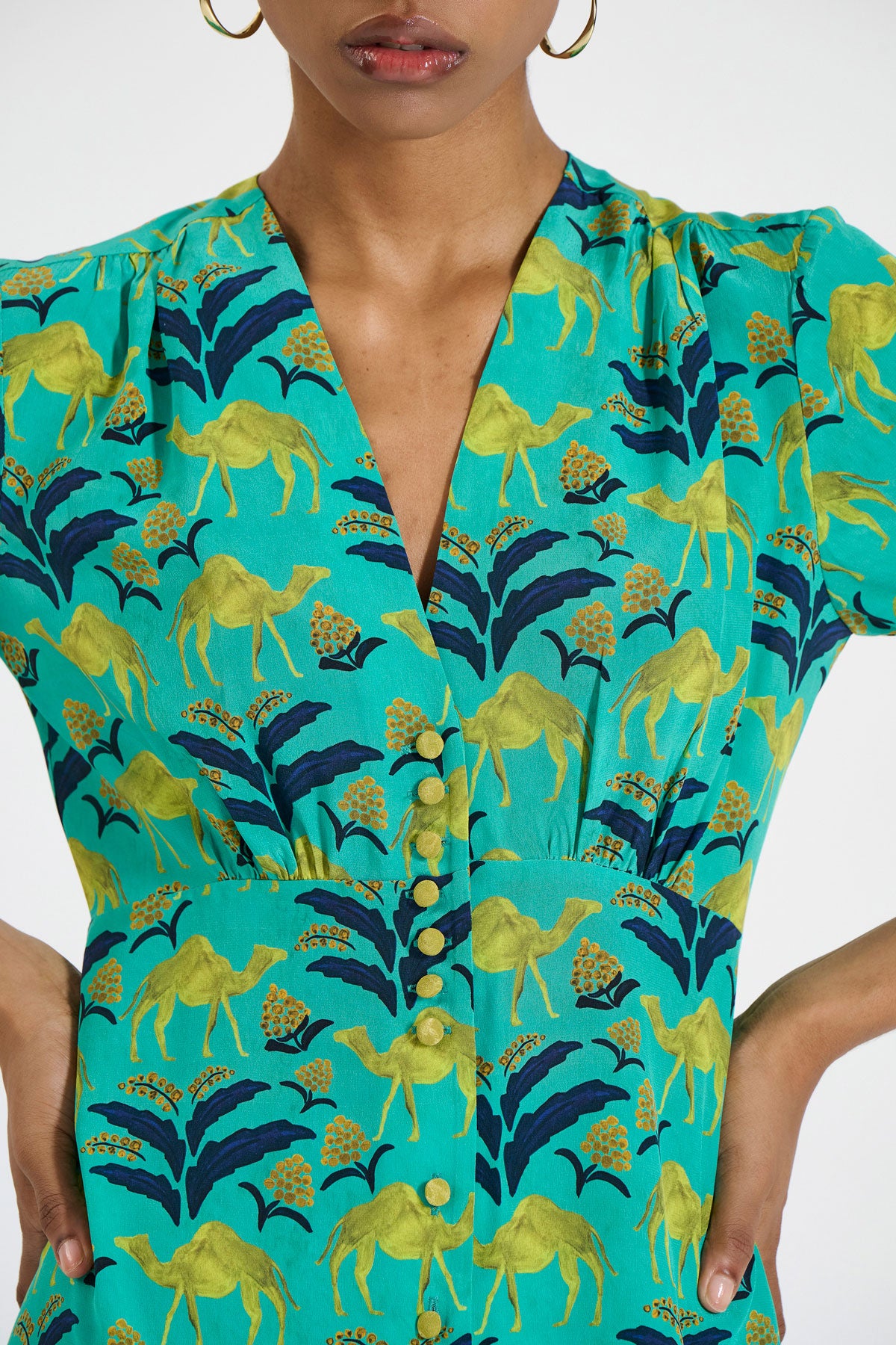 Silk V-Neck Midi Dress