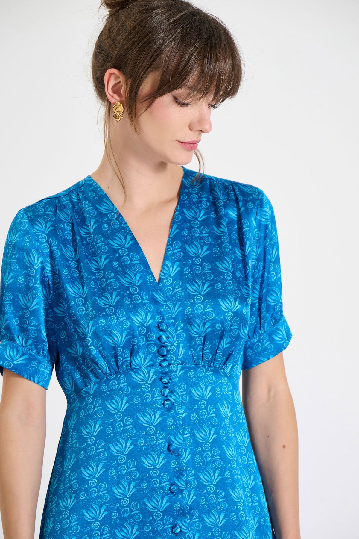 Silk V-Neck Midi Dress