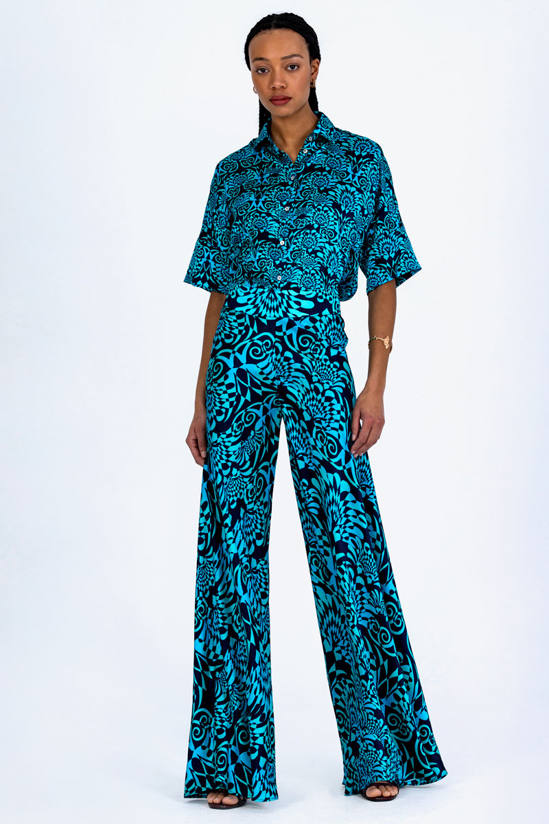 Silk Flared Palazzo Pants