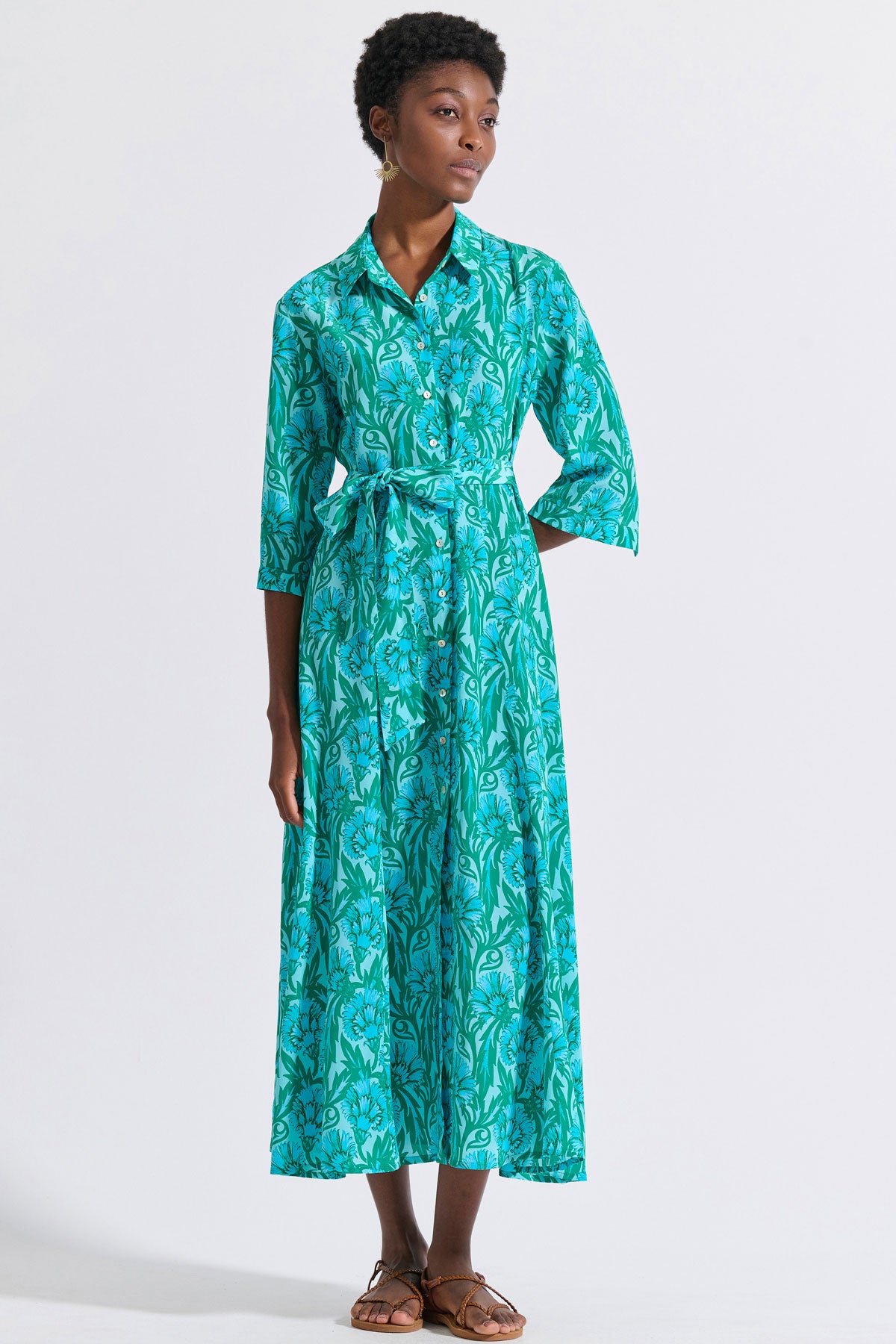 Silk Belted Shirt Dress