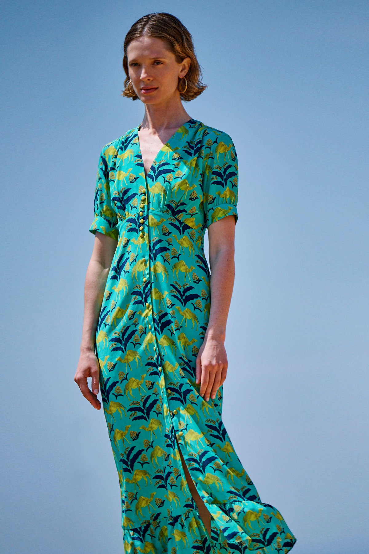 Silk V-Neck Midi Dress