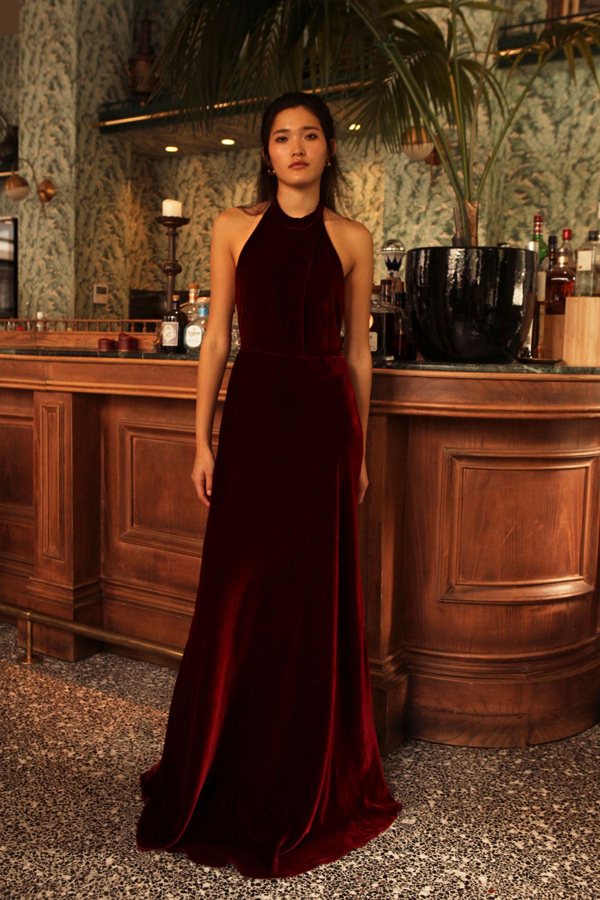 Velvet Halterneck Maxi Dress