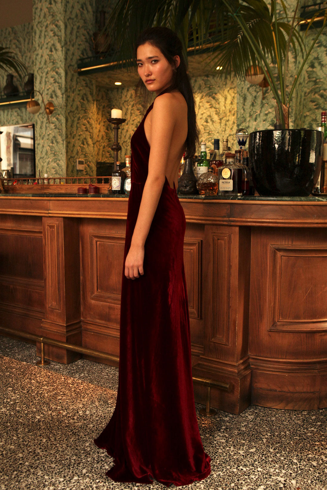 Velvet Halterneck Maxi Dress