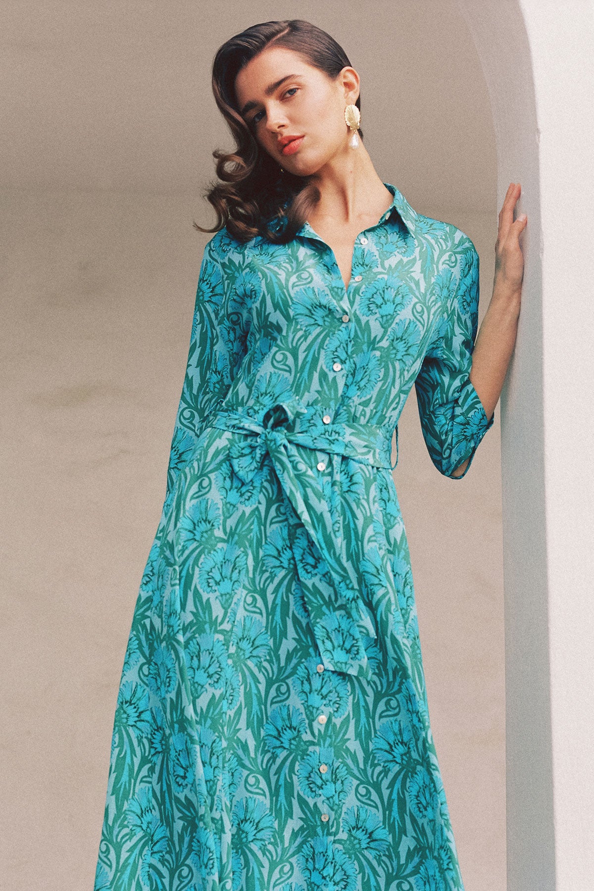 Silk Belted Shirt Dress