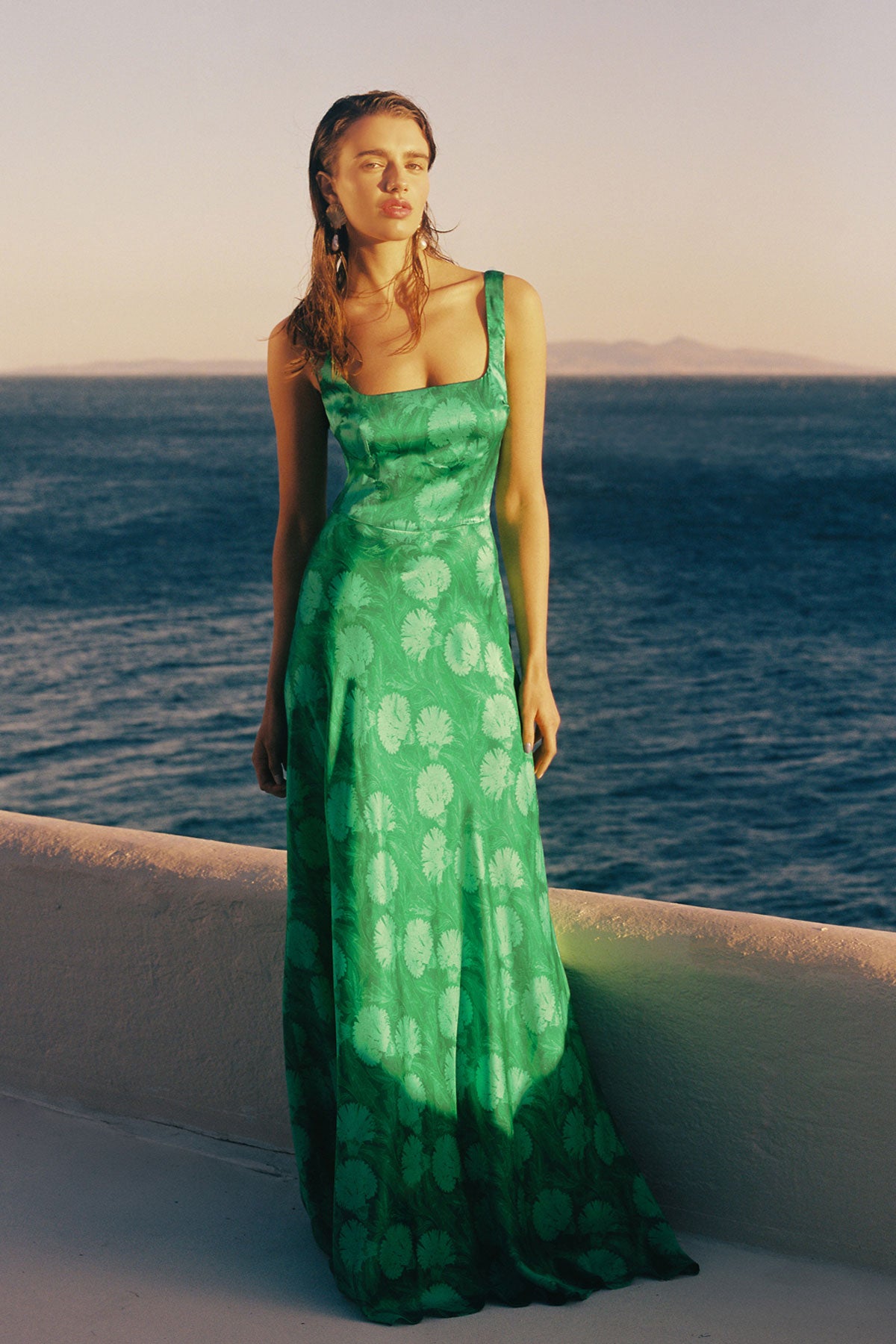 ISLA MORADA Silk Square Neck Maxi Dress